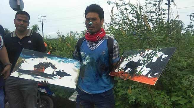 Assam Artist doing painting using his nose for World Record